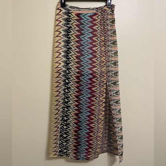 Love Rich Multicolor Zigzag Maxi Skirt with slits and built in mini skirt Size M - Picture 2 of 6